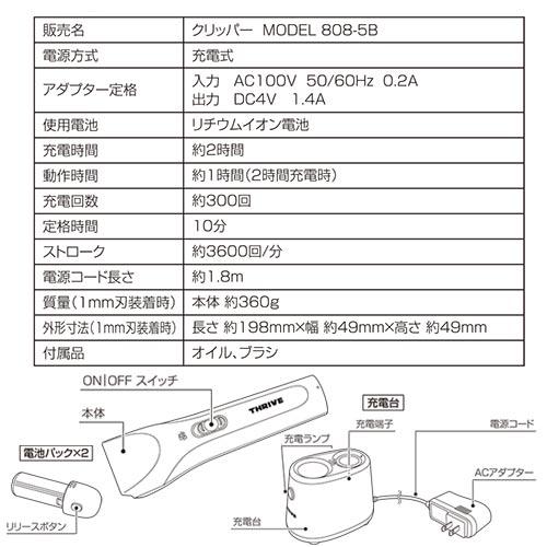【付属替刃なし】 【 コードレス】THRIVE（スライヴ）MODEL808-5B-Ｐ　コードレス　ブラック　クリッパー　【 ペット用バリカン】　★ |  | 03