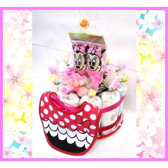 出産祝い おむつケーキ オムツケーキ ディズニー 人気商品 買い得 リーズナブルなお値段のかわいいおむつケーキ ディズニーk 女の子用ミニー ベビー キッズ マタニティ