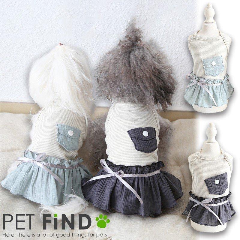 犬服 Petfind 犬 服 ポケット付きワンピース ボーダー フリル リボン ノースリーブ Crma 1303 Pet Find Yahoo ショッピング店 通販 Yahoo ショッピング