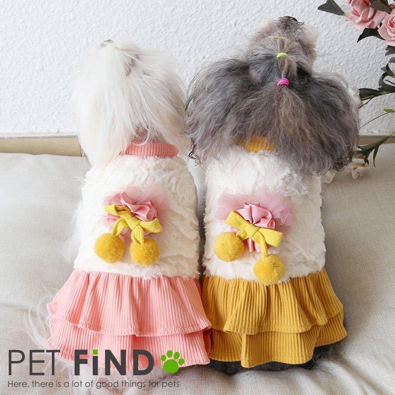 犬服 Petfind 防寒 犬 犬の服 秋冬 もこもこフリルワンピース フリル リボン 安全ピン Crma 1325 Pet Find Yahoo ショッピング店 通販 Yahoo ショッピング
