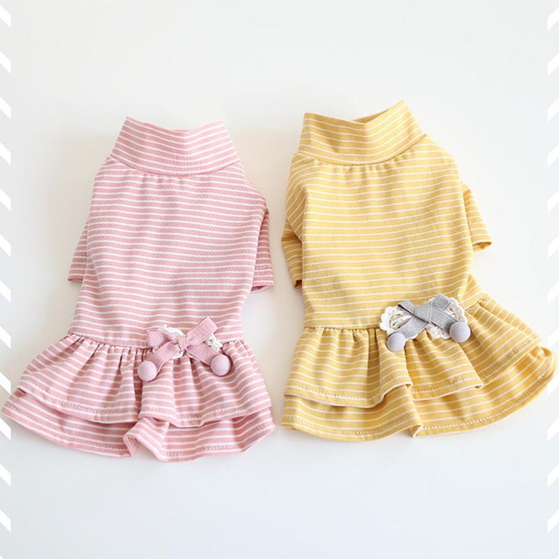 PET FiND 犬 服 ボーダーワンピース フリフリ ピンク ブルー リボン