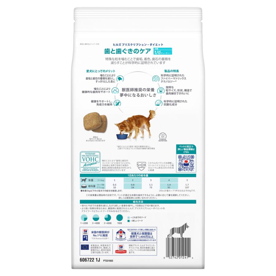 【4袋セット】ヒルズ 食事療法食 犬用 t/d 歯と歯ぐきのケア ドライ 小粒 1kg_1