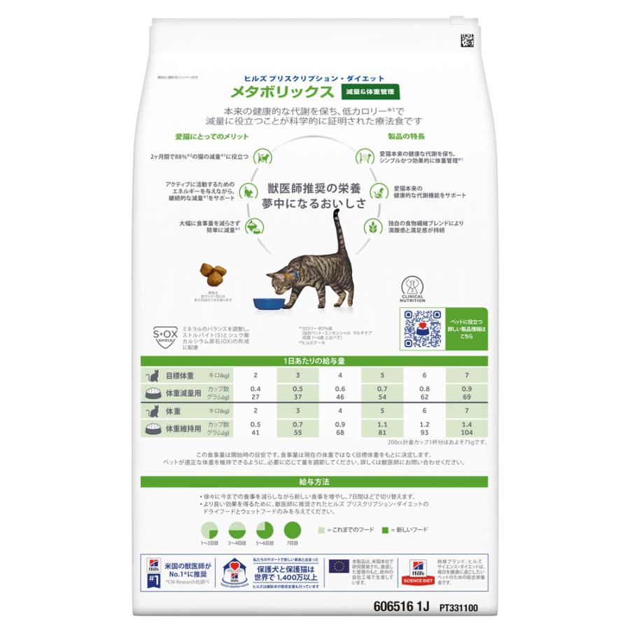 ヒルズ　メタボリックス　猫　新品未開封　4kg ヒルズ 食事療法食 猫用 メタボリックス 減量＆体重管理 ドライ 4kg