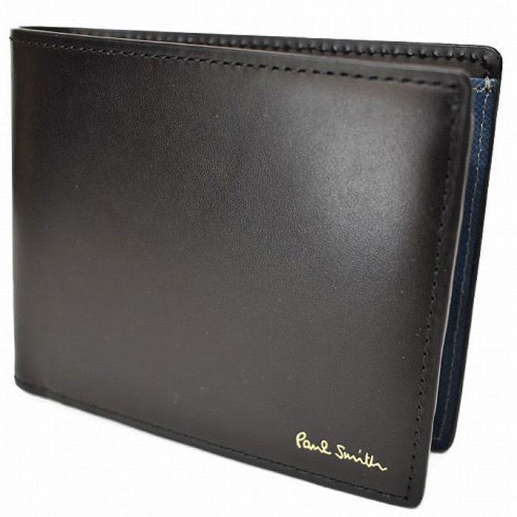Paul Smith ブラック 二つ折り財布 Italy製 紳士 お洒落 ポールスミス 財布 メンズ 二つ折り 小銭入れ Paul Smith 財布 メンズ