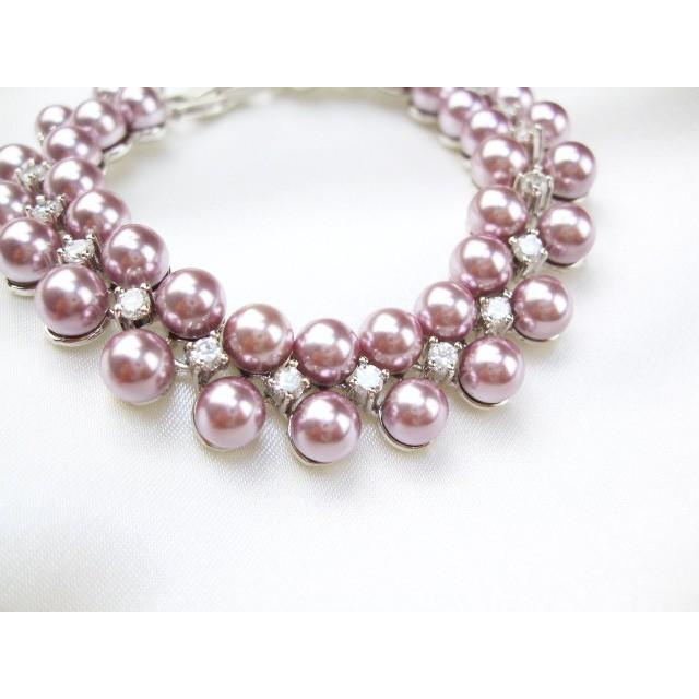 パールとピンクストーンのバングル