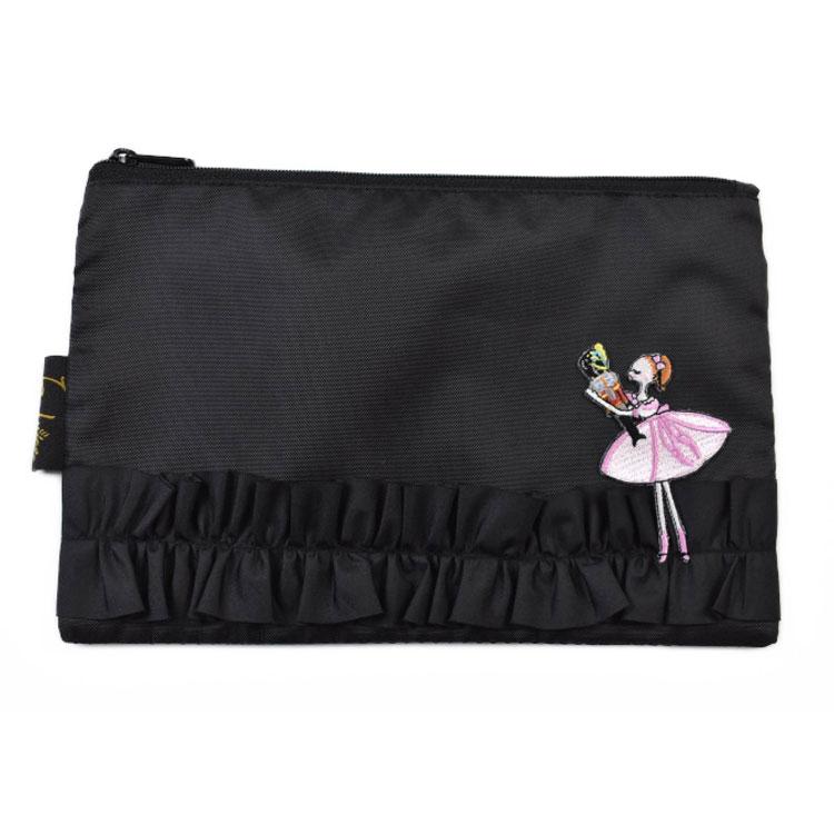 バレエ ポーチ クララ ダブルフリル メッシュポーチS バレリーナの刺繍