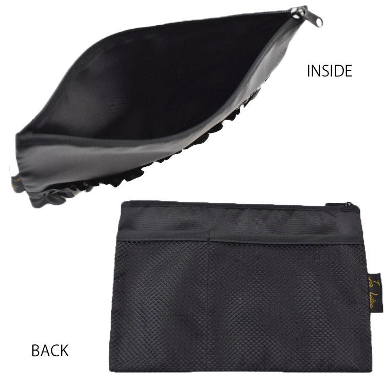 バレエ ポーチ クララ ダブルフリル メッシュポーチS バレリーナの刺繍