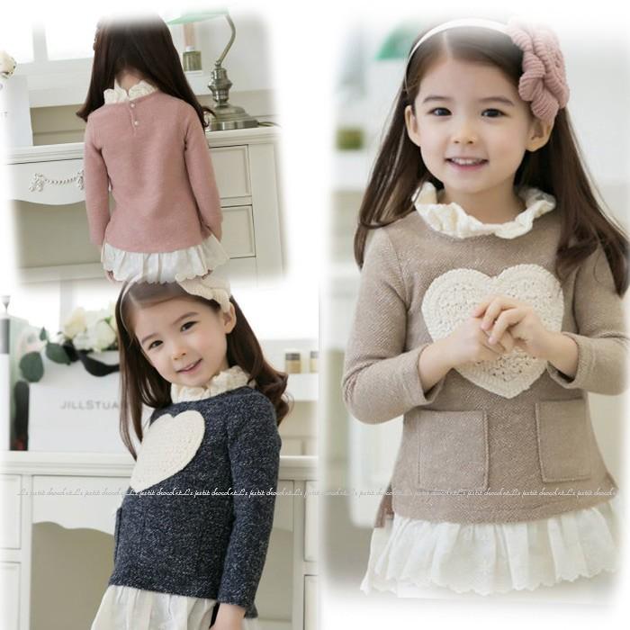 チュニック ワンピース ハート ニット 韓国 子供服 レース キッズ