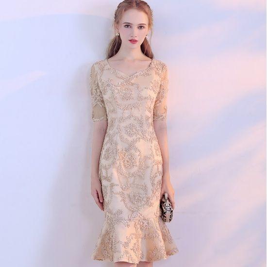 ドレス マーメイド 上品 結婚式 二次会 タイト エレガント コードレース レース 膝丈 袖あり 大人 代 30代 ゴールド シャンパン パーティードレス ワンピース Sctdm411 プチプラドレス 通販 Yahoo ショッピング