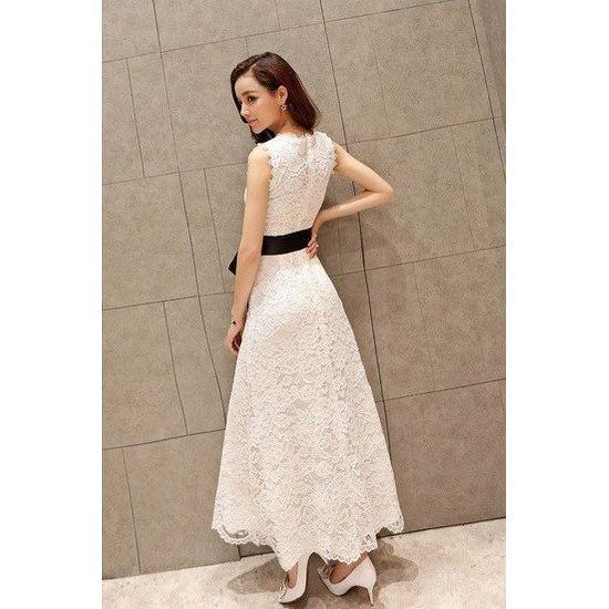 ロング ドレス ワンピース Aライン 総レース リボン ベルト 大人 清楚 白 ホワイト 黒 ブラック 10代 代 30代 40代 Stdl151 プチプラドレス 通販 Yahoo ショッピング