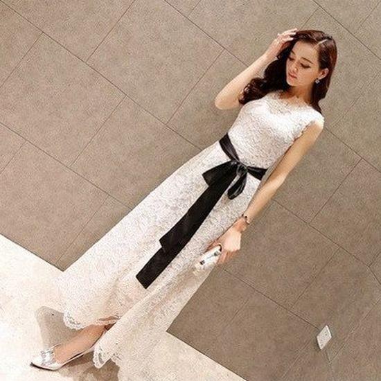 ロング ドレス ワンピース Aライン 総レース リボン ベルト 大人 清楚 白 ホワイト 黒 ブラック 10代 代 30代 40代 Stdl151 プチプラドレス 通販 Yahoo ショッピング