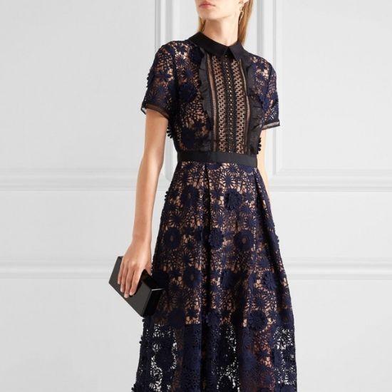 ワンピース ロング ミモレ丈 総レース 襟付き フラワー 刺繍 エレガント 半袖 袖あり フレア パーティードレス 代 30代 40代 Stdl326 プチプラドレス 通販 Yahoo ショッピング