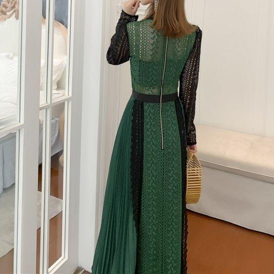 レディース ワンピース ロング 上品 大人 プリーツ 長袖 カジュアル 10代 代 30代 40代 デート ディナー グリーン 緑 黒 ブラック Stdl362 プチプラドレス 通販 Yahoo ショッピング