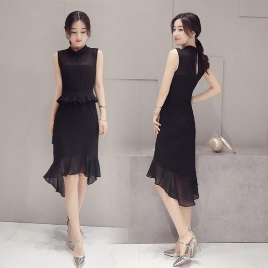 即納 結婚式からデートまで フィッシュテールのノースリーブリトルブラックドレス Stdm327 プチプラドレス 通販 Yahoo ショッピング