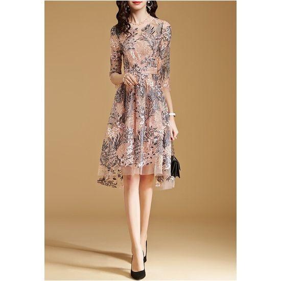 ワンピース ドレス 膝丈 花柄 フラワー 刺繍 袖あり 清楚 上品 フェミニン 大きいサイズ 韓国 五分袖 パーティードレス 代 30代 40代 Stdm609 プチプラドレス 通販 Yahoo ショッピング