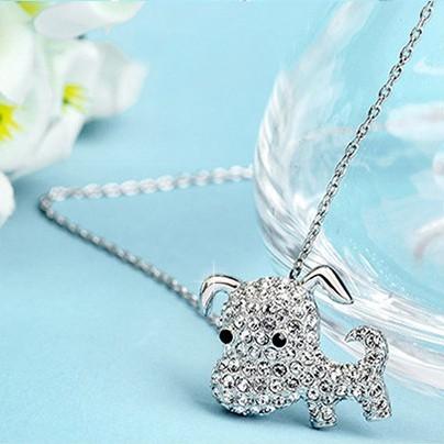 Petit Lulu ネックレス レディース スワロフスキー キュートドッグ 18 