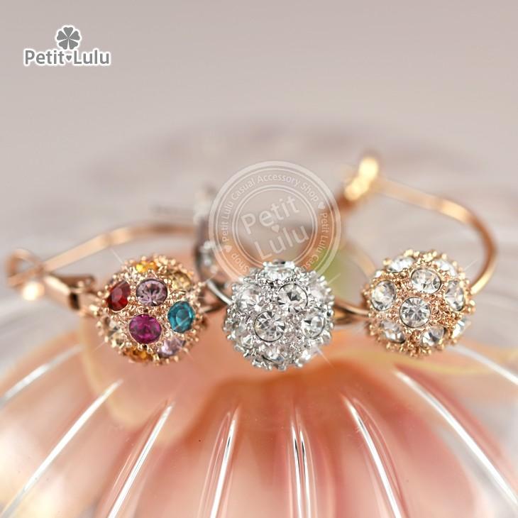 ピアス フープピアス 18金 K18 アレルギー対応  スワロフスキー 彩石 ミラーボール 揺れる レディース プレゼント クリスマス ギフト | Petit Lulu | 18