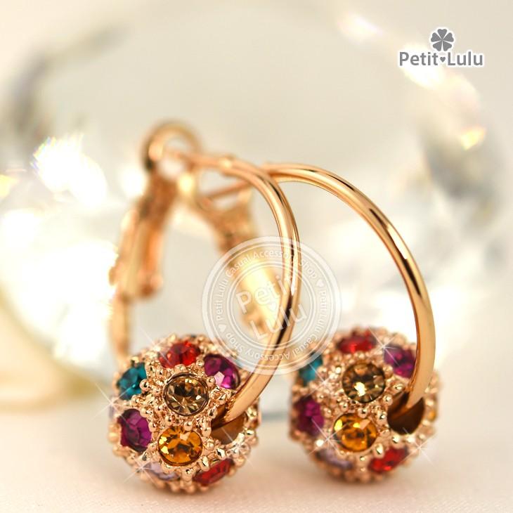 ピアス フープピアス 18金 K18 アレルギー対応  スワロフスキー 彩石 ミラーボール 揺れる レディース プレゼント クリスマス ギフト | Petit Lulu | 23