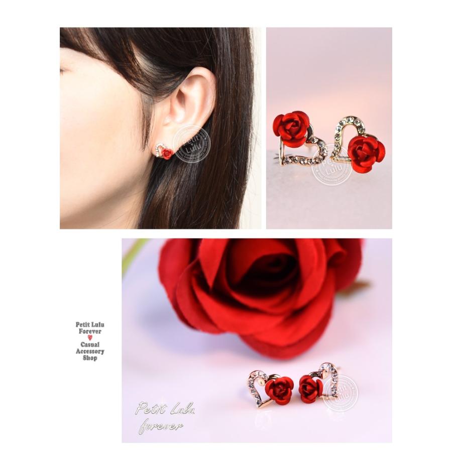 Petit Lulu ピアス レディース スワロフスキー オープンハート 薔薇 