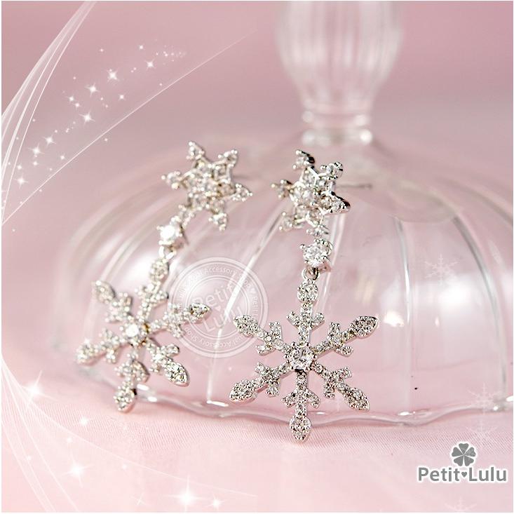 14K CZダイヤモンド　レディース　クリスタルピアス Petit Lulu（プチルル） ピアス レディース ダイヤモンドCZ 雪の結晶