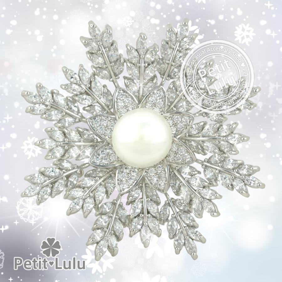 Petit Lulu ブローチ ダイヤモンドCZ 150石 雪の華 雪 冬 エレガント 