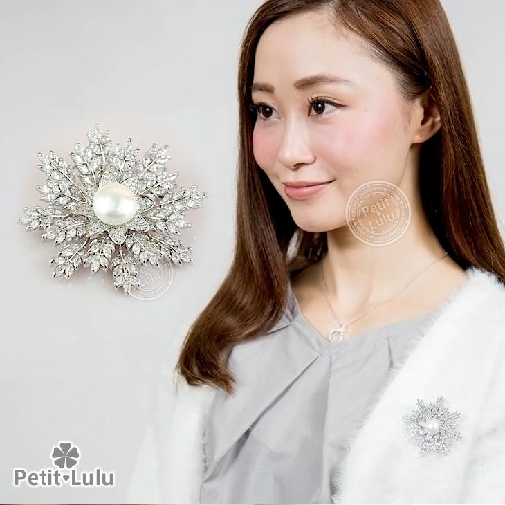 Petit Lulu ブローチ ダイヤモンドCZ 150石 雪の華 雪 冬