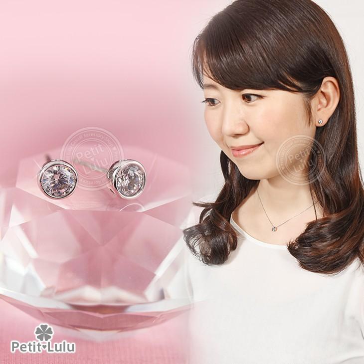 ピアス レディース 18金 つけっぱなし ピアス K18 金属アレルギー対応 シルバー ラウンドカット 一粒 誕生日 プレゼント ギフトの画像