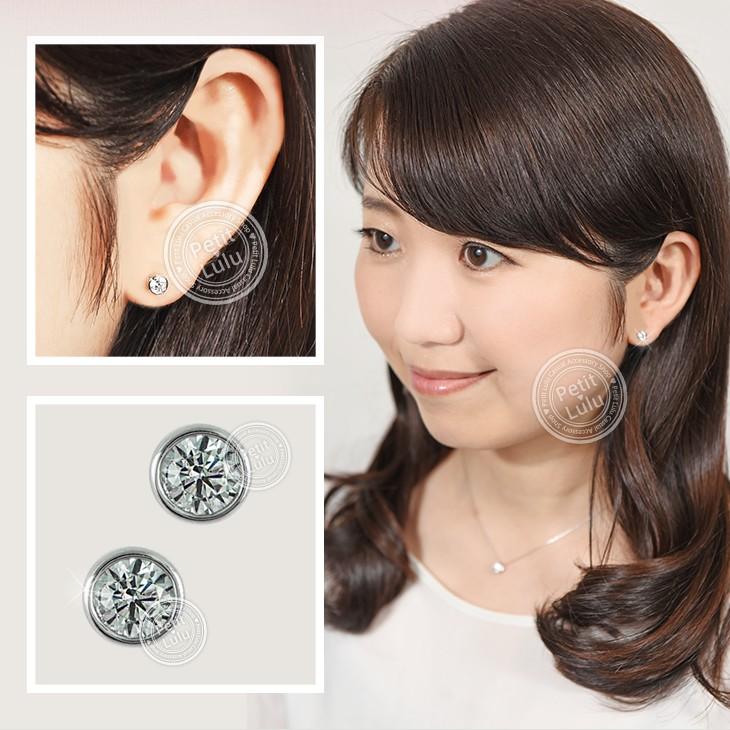 ピアス レディース 18金 つけっぱなし ピアス K18 金属アレルギー対応 シルバー ラウンドカット 一粒 誕生日 プレゼント ギフトの画像