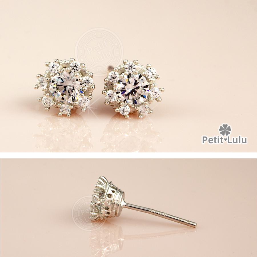 ピアス レディース シルバー925 18金 K18 プラチナ 仕上げ ネージュ 雪の華 花 フラワー  スワロフスキー 誕生日 プレゼント ギフトの画像
