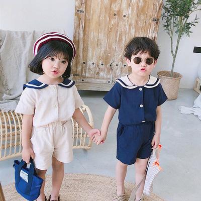  ネイビー 半袖シャツとショートパンツ セット 90 セーラーカラー シャツ＆ショートパンツ 女の子 男の子 ベビー キッズ