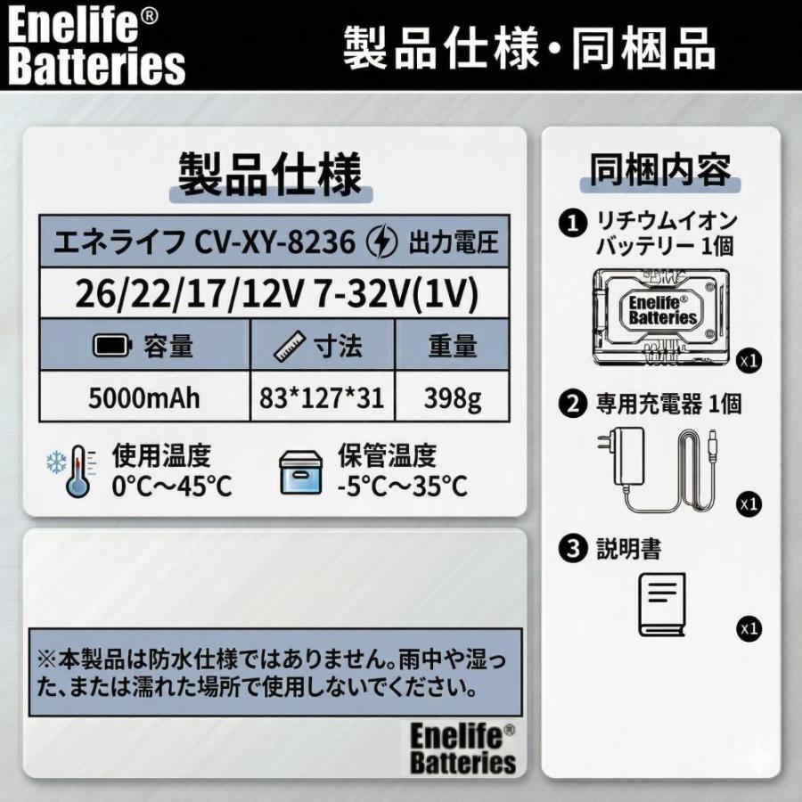 COVELL 互換 32V コベル 互換 空調服バッテリー 72Wh 5000mAh (Enelife CV-XY8236) |  | 03