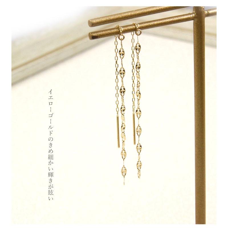 K10イエローゴールド ヘキサゴンモチーフ ロングピアス K10 アメリカンピアス ピアス 地金 キラキラ 幾何学模様 ロング ロング