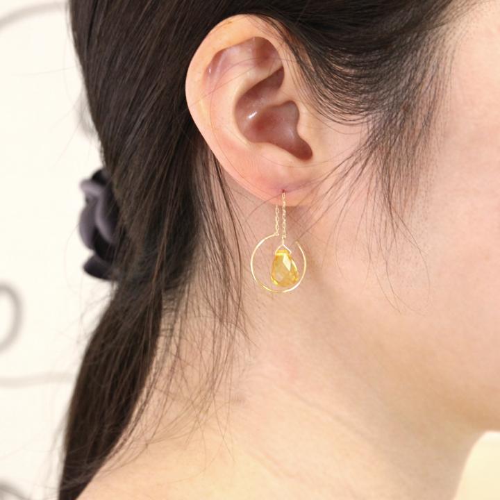 ピアス レディース K10 琥珀ピアス アンバー イエローアンバー ロング 