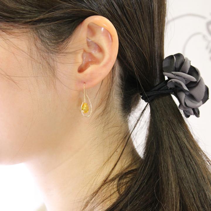 ピアス レディース K10 琥珀ピアス アンバー イエローアンバー ロング 