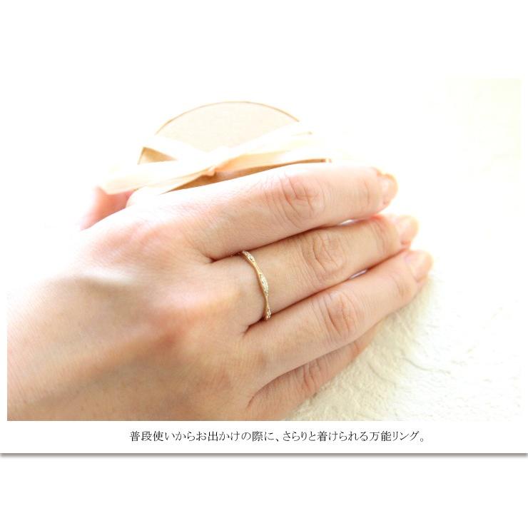 指輪 リング レディース K10　ダイヤモンド 0.06ct リング　重ね付け　シンプル　プレゼント　ギフト　ミル打ち　華奢　細めの画像