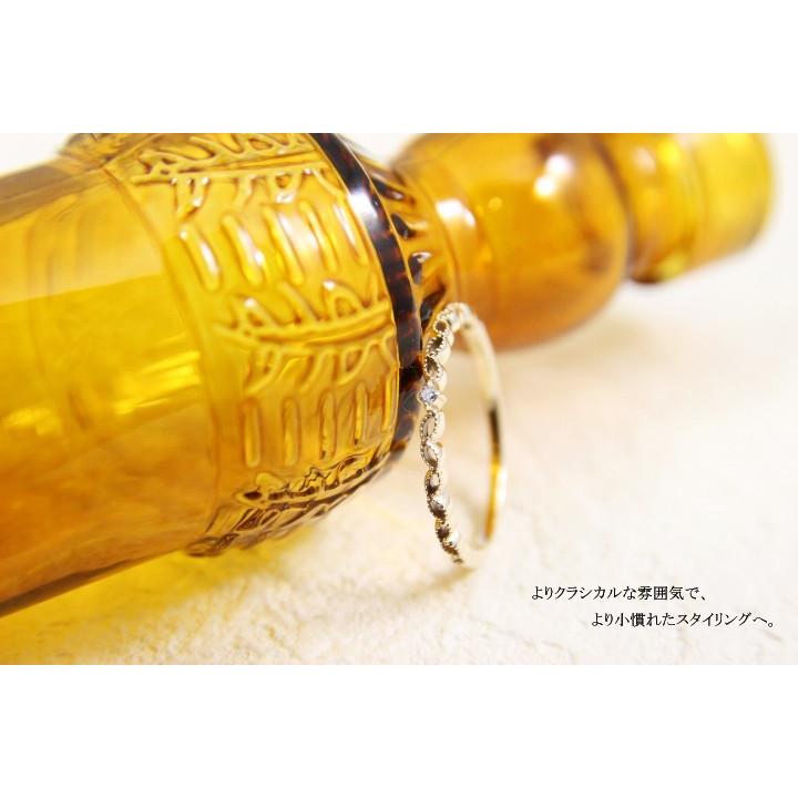 指輪 ダイヤモンド リング レディース K18　ダイヤモンド 0.01ct リング　重ね付け　シンプル　プレゼント　ギフト　ミル打ち　1粒 華奢　細め 55-1577の画像