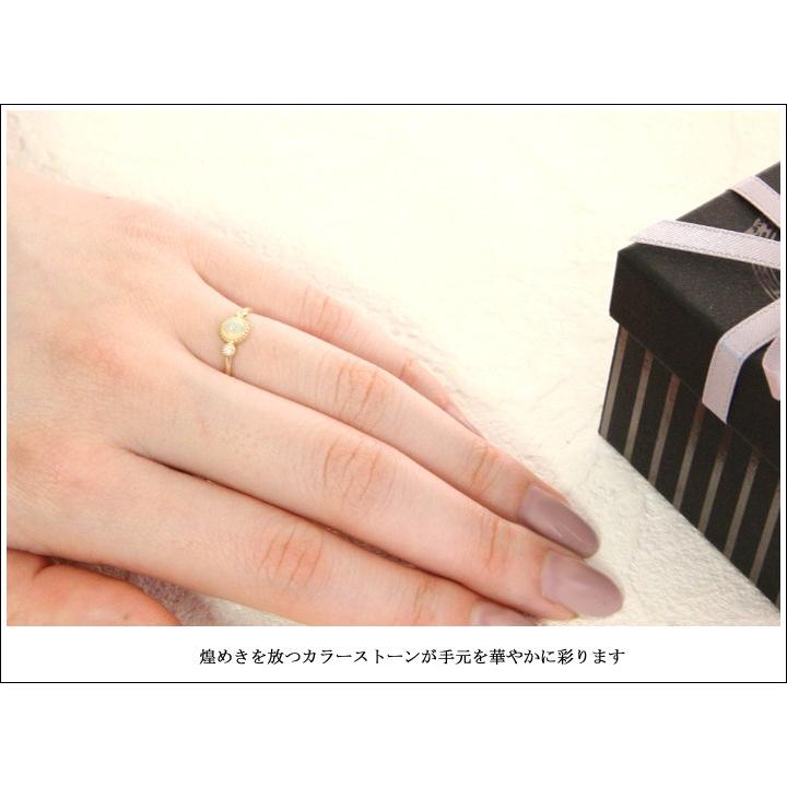 指輪 リング レディース K10 カラーストーンリングダイヤモンド0.02ct  カボションカット ミル打ち  １粒 クラシカル ギフト プレゼント【送料無料】の画像