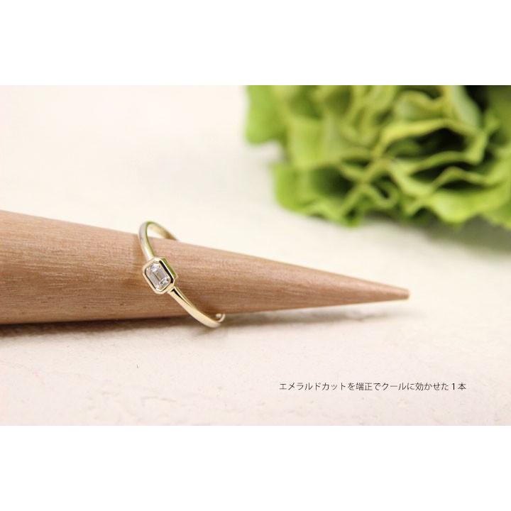 指輪 ダイヤモンド リング レディース K10 0.14ct 指輪 エメラルドカット 伏せ込み イエローゴールド ピンクゴールド  ホワイトゴールド ギフト プレゼントの画像