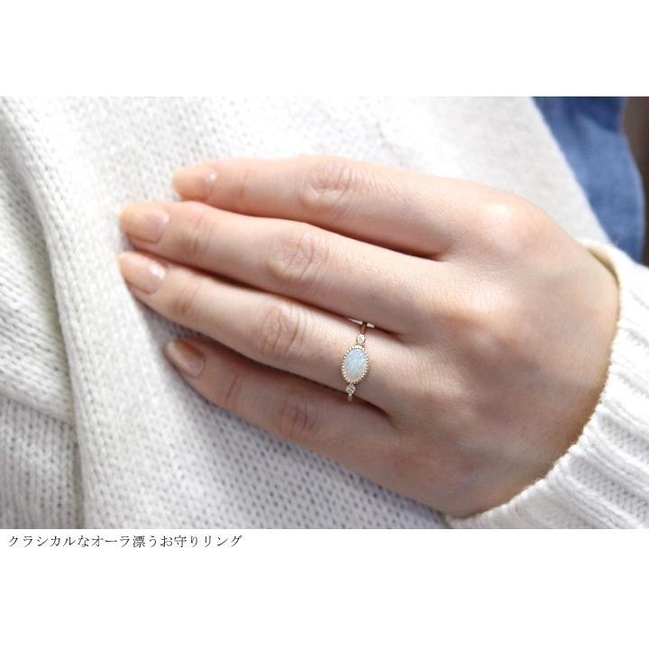 指輪 リング レディース K18 オパール ダイヤモンド 0.02ct １０月誕生石 ミル打ち　プレゼント　ギフト　オパール指輪　記念日の画像