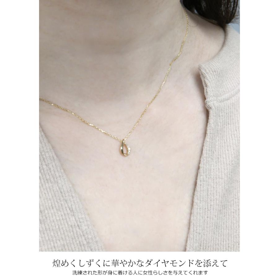 K10 ダイヤモンド0.03ctネックレス 雫 ドロップ ペアシェイプ 10金 5粒 