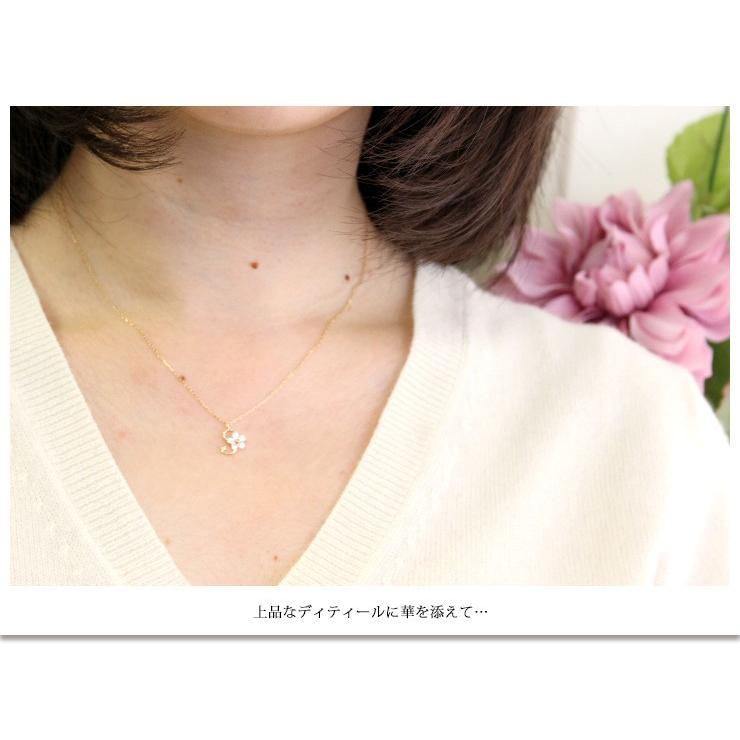 ネックレス レディース K18 イニシャル ネックレス 桜 ピンクシェル 