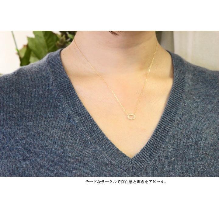K18 ネックレスダイヤモンド0.10ct サークル 楕円 ダイヤモンドネックレス ダイヤモンド0.10ct オープン ギフトの画像