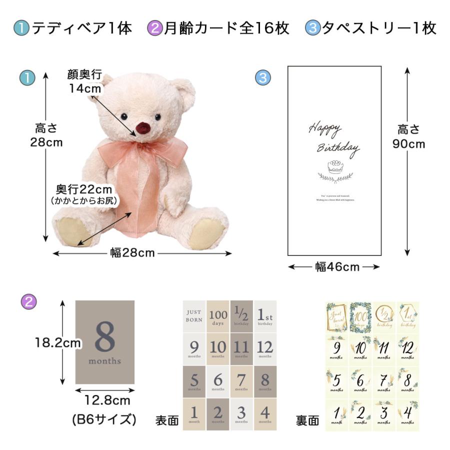 月齢フォト グッズ マンスリーカード ニューボーンフォト ぬいぐるみ ファーストトイ くま タペストリー 出産祝い 女の子 男の子 赤ちゃんフォトベアセットの画像