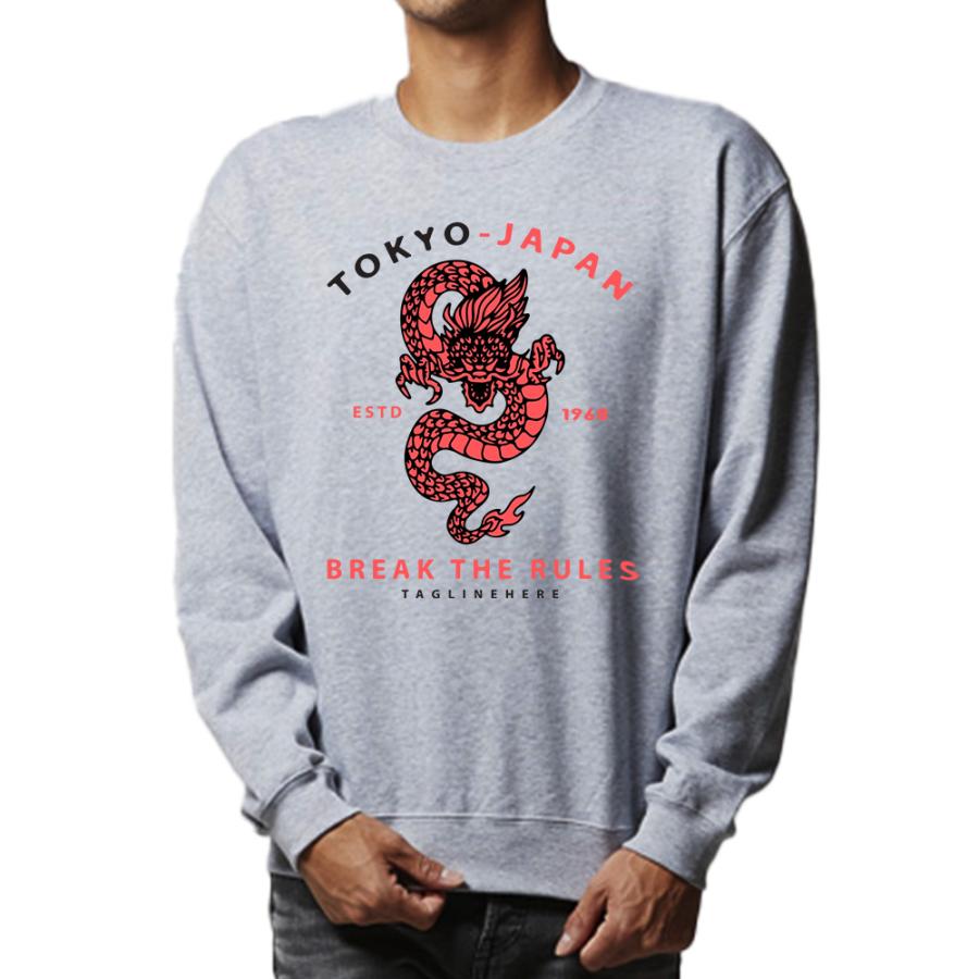 トレーナー メンズ 裏起毛 裏パイル ドラゴン 和柄 オラオラ系