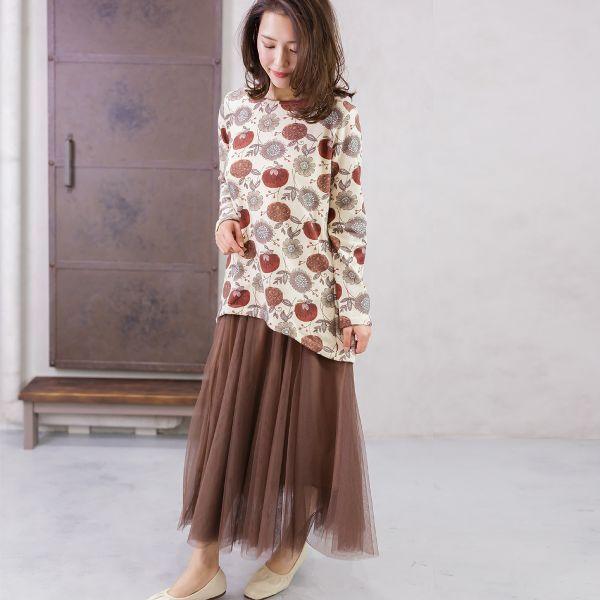 値下げ 北欧調花柄の起毛チュニック / レディース 春 秋 冬 梅春 花柄