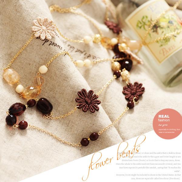 ビーズとフラワーレースのネックレス / レディース 花 ロング 春 夏 秋 冬 オールシーズン | 