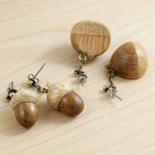 ハンドメイド ピアス 金色と茶色 木の実のピアス・イヤリング / レディース 秋 冬 ナチュラル 可愛い