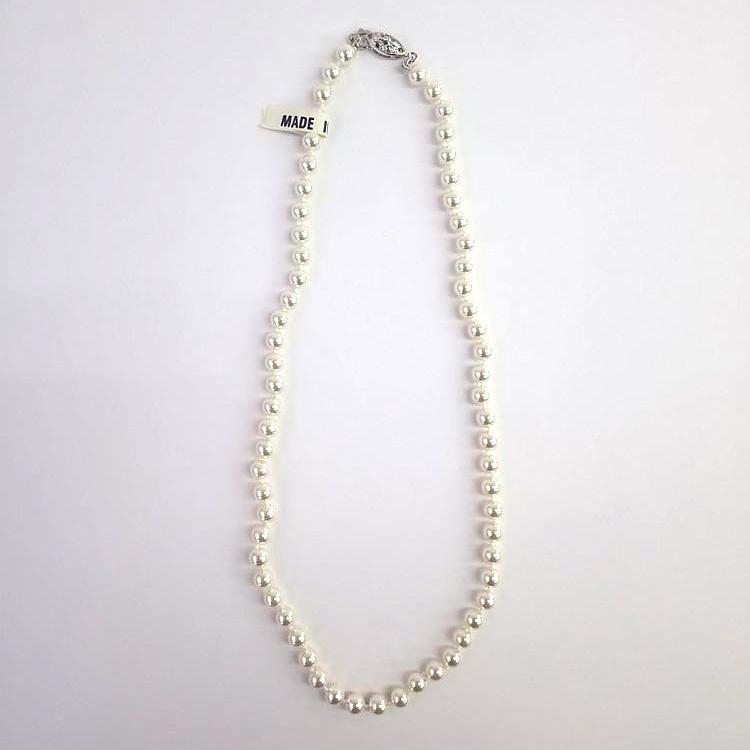 ガラスパールのオールノットネックレス（クリーム 6mm、46cm