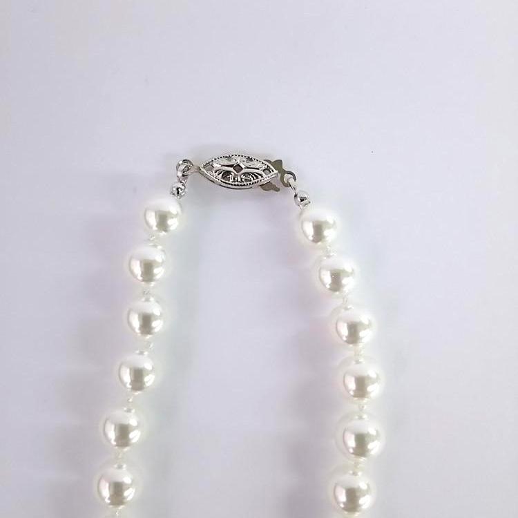 ガラスパールのオールノットネックレス（クリーム 6mm、46cm