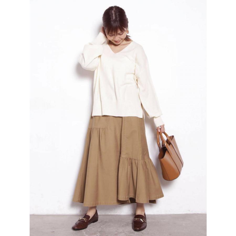 値下げ　イレヘム切り替えのストレッチスカート / レディース 春 夏 秋 冬 ロング マキシ イレギュラー ギャザー ティアード コットン ナチュラル